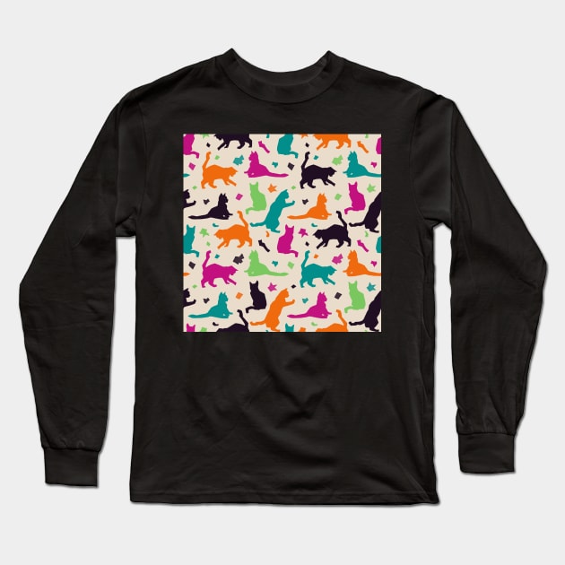 Dark Colors Matisse Cats Long Sleeve T-Shirt by Carolina Díaz